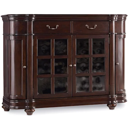 Traditionally Styled 2-Drawer 4-Door Server with Wood Framed Seeded Glass Doors